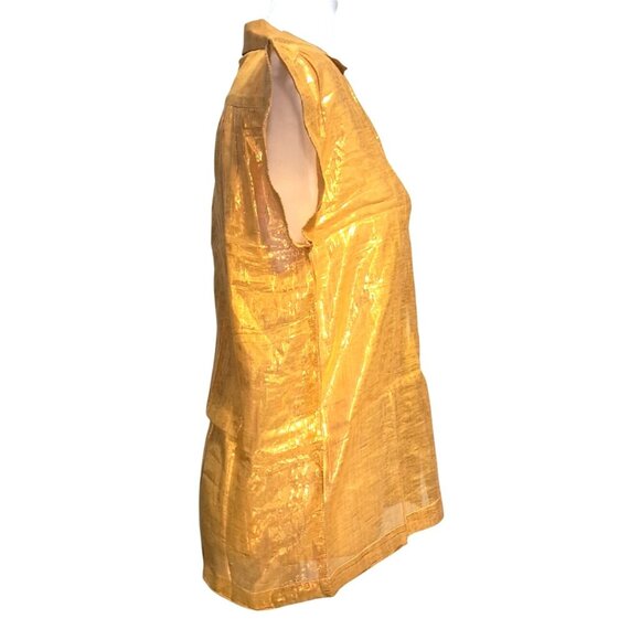 Vintage Golden Yellow Top Womens Size 3 Metallic Button Up Short Sleeve Shirt by - Picture 10 of 10